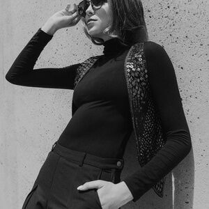 Millau Womens Black Sequined Embellished Rock Party Festival Boho Vest Size XS